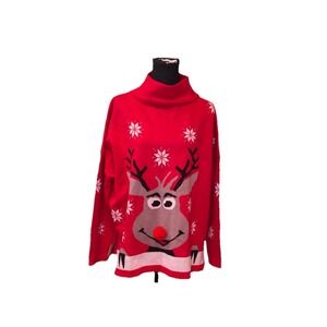 Lillusory Ugly Christmas‎ Turtleneck  Sweater Sz L Reindeer